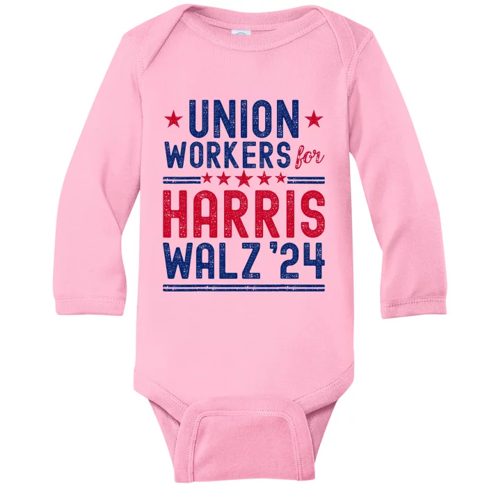 Union Workers For Harris Walz 2024 Presidential Election Baby Long Sleeve Bodysuit