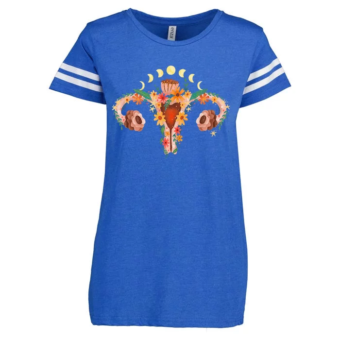 Uterus With Flowers And Moon Phases Retro Vagina Enza Ladies Jersey Football T-Shirt