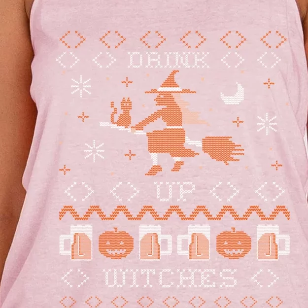 Up Witches Funny Ugly Halloween Flying Witch Gift Women's Knotted Racerback Tank