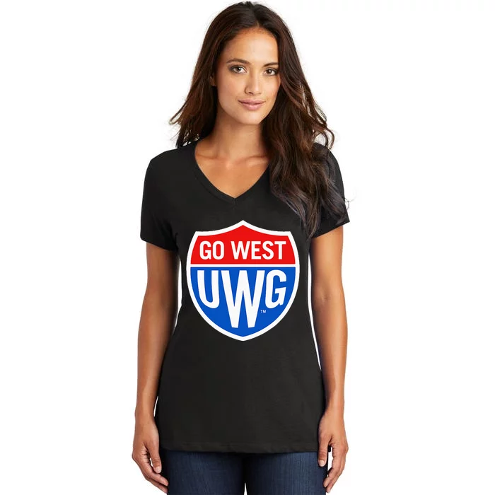 University West Georgia Uwg Wolves Go West Shield Women's V-Neck T-Shirt