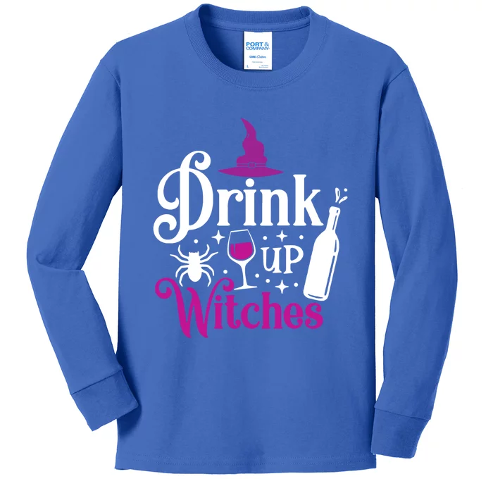 Up Witches Gift Funny Wine Lover Ing Halloween Meaningful Gift Kids Long Sleeve Shirt