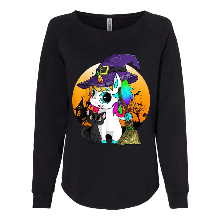 Unicorn Witch Halloween Black Cat Orange Moon Womens California Wash Sweatshirt