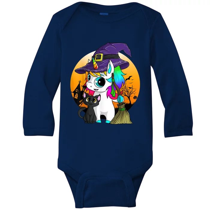 Unicorn Witch Halloween Black Cat Orange Moon Baby Long Sleeve Bodysuit