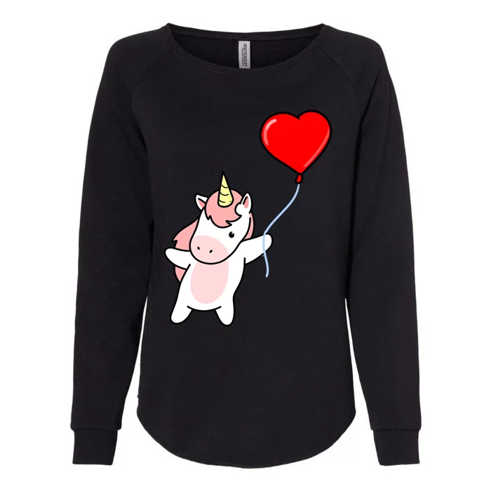 Unicorn With Heart Balloon Valentines Day Unicorn Gift Womens California Wash Sweatshirt