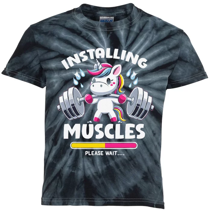 Unicorn Weightlifting Installing Muscles Gym Workout Fitness Kids Tie-Dye T-Shirt