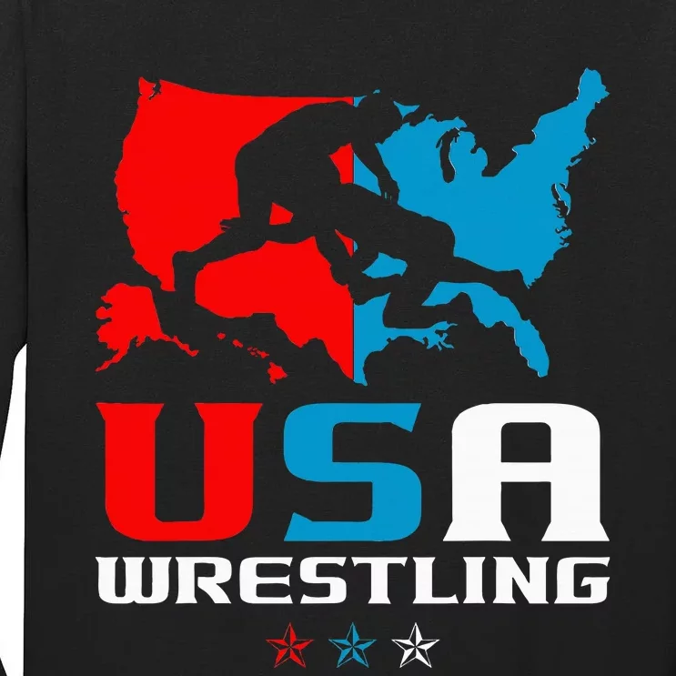 Usa Wrestling Independence Day American Flag Wrestler Sports Tall Long Sleeve T-Shirt