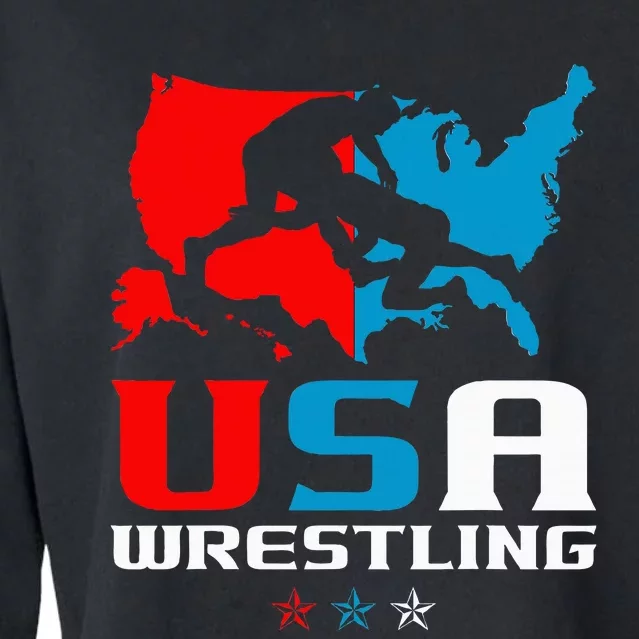 Usa Wrestling Independence Day American Flag Wrestler Sports Cropped Pullover Crew