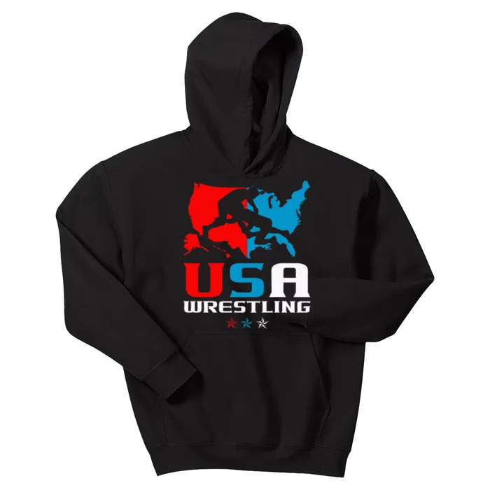 Usa Wrestling Independence Day American Flag Wrestler Sports Kids Hoodie