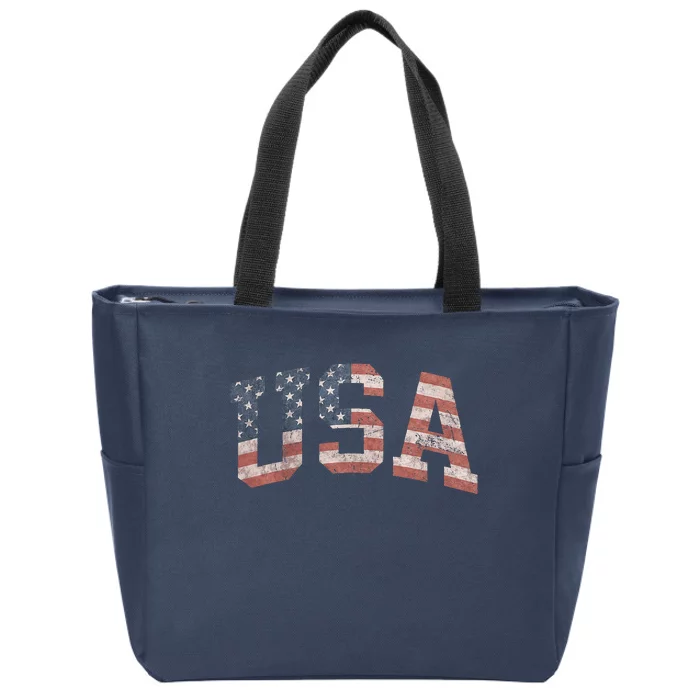 USA Women Men Patriotic American Flag Distressed Zip Tote Bag