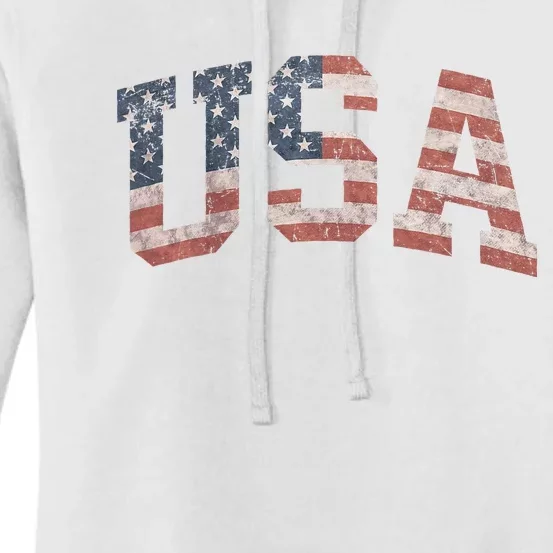 USA Women Men Patriotic American Flag Distressed Women's Pullover Hoodie