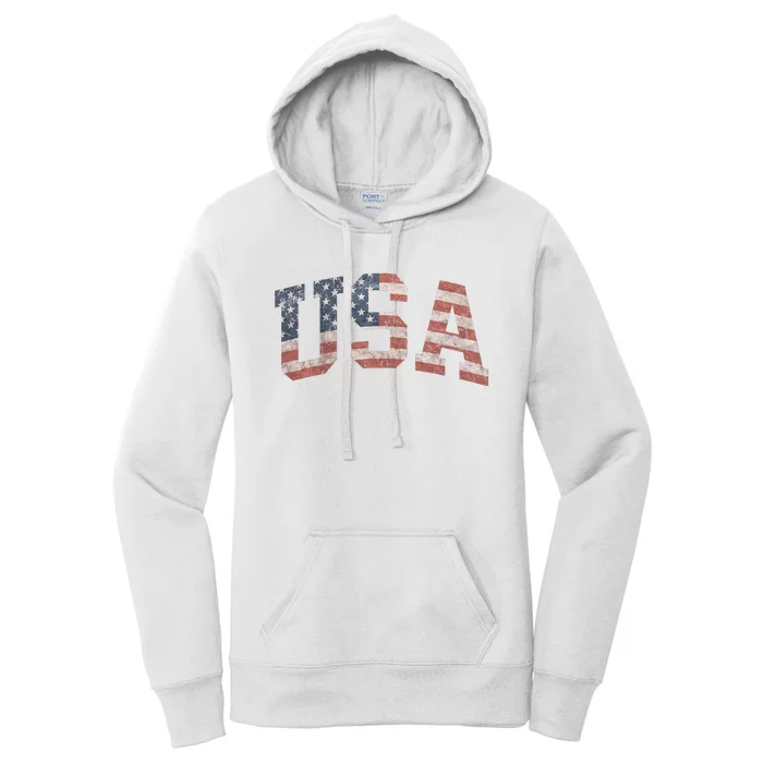 USA Women Men Patriotic American Flag Distressed Women's Pullover Hoodie