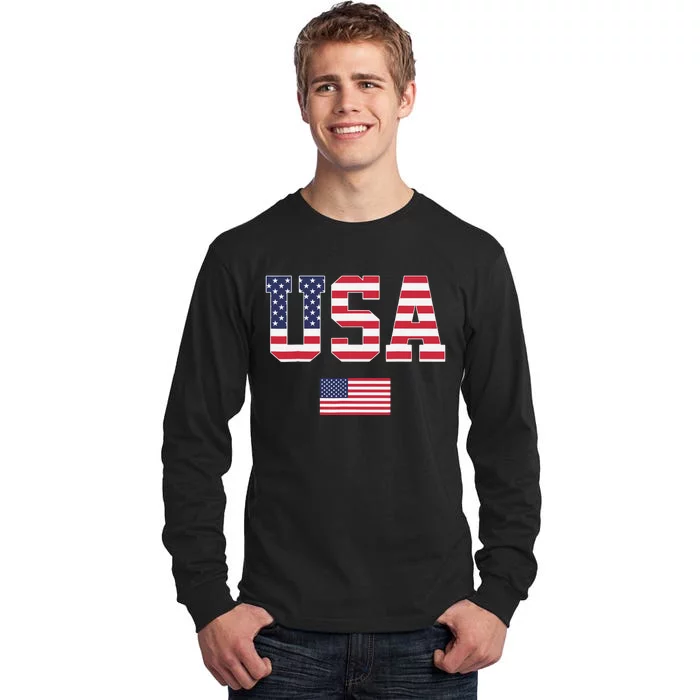 USA Women Men Patriotic American Flag 4th Of July Tall Long Sleeve T-Shirt