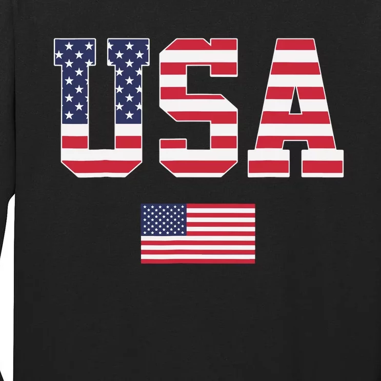 USA Women Men Patriotic American Flag 4th Of July Tall Long Sleeve T-Shirt