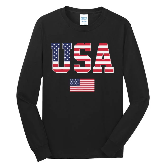 USA Women Men Patriotic American Flag 4th Of July Tall Long Sleeve T-Shirt