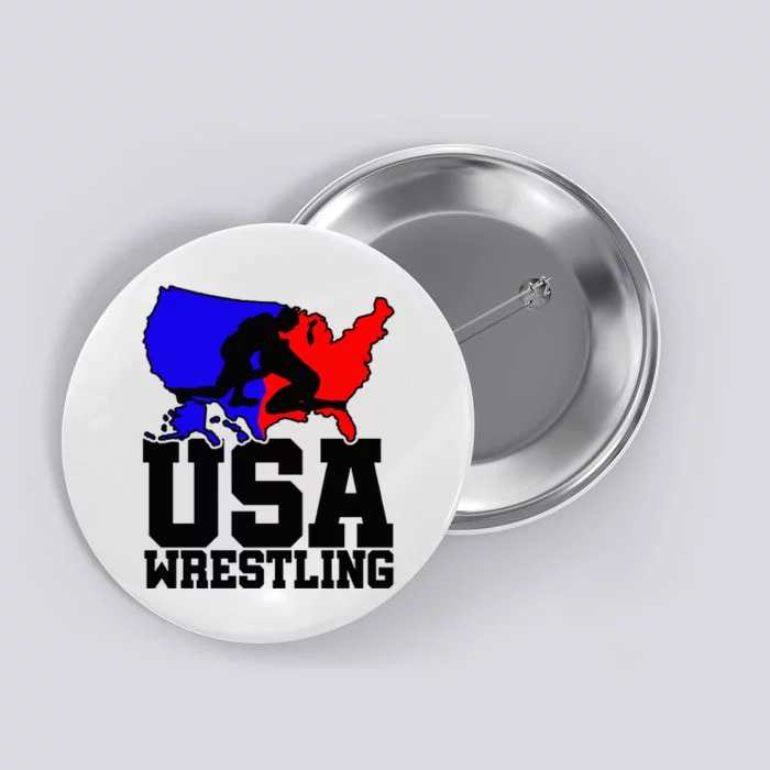 Usa Wrestling Patriotic American Flag Sports Wrestling Button