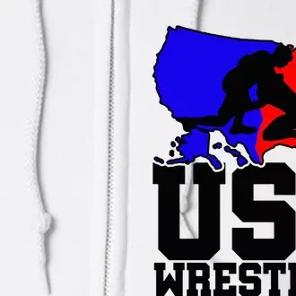 Usa Wrestling Patriotic American Flag Sports Wrestling Full Zip Hoodie