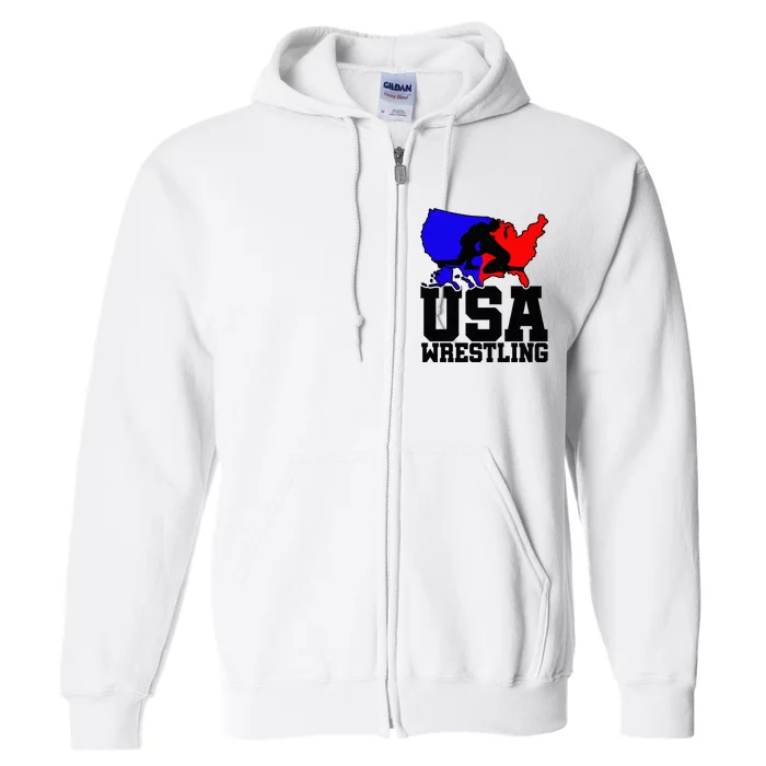 Usa Wrestling Patriotic American Flag Sports Wrestling Full Zip Hoodie