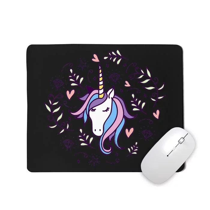 Unicorn with Pink Hearts and Diamonds Magical Unicorn Mousepad