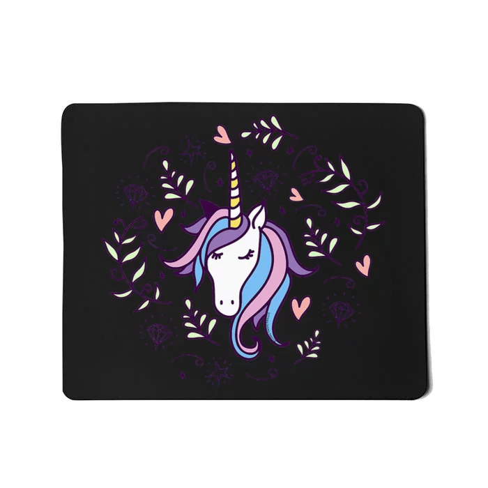 Unicorn with Pink Hearts and Diamonds Magical Unicorn Mousepad