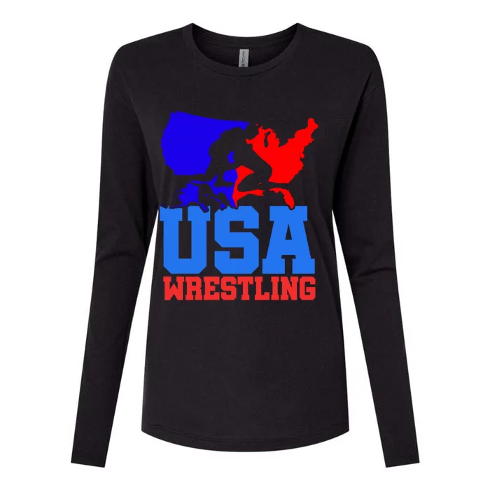 Usa Wrestling Patriotic American Flag Sports Wrestling Gift Womens Cotton Relaxed Long Sleeve T-Shirt