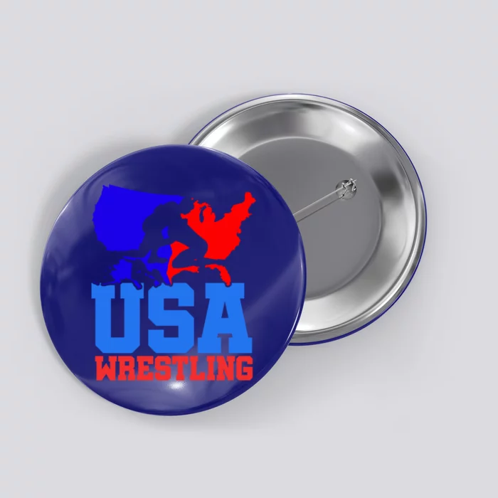 Usa Wrestling Patriotic American Flag Sports Wrestling Gift Button