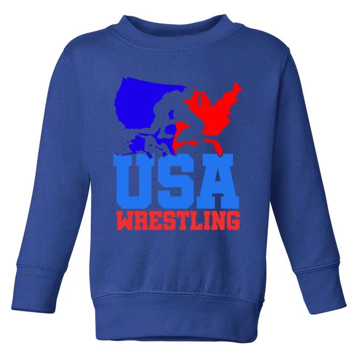 Usa Wrestling Patriotic American Flag Sports Wrestling Gift Toddler Sweatshirt