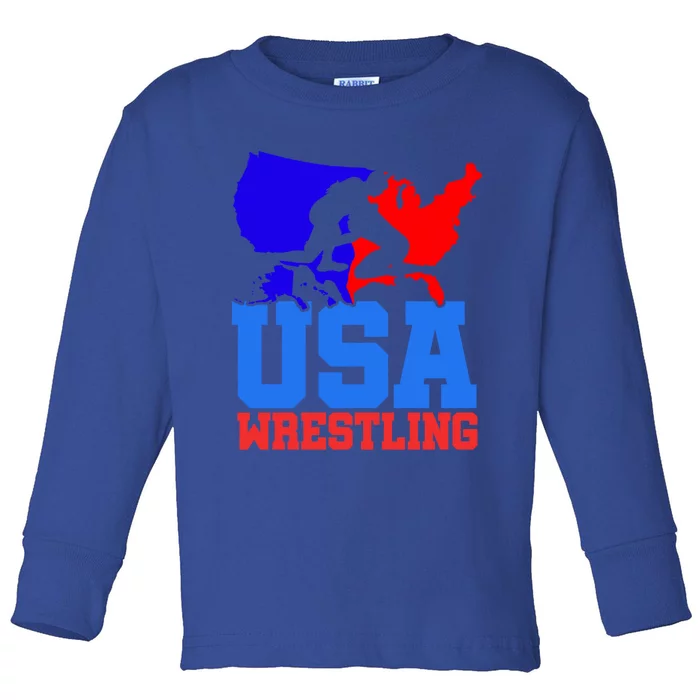 Usa Wrestling Patriotic American Flag Sports Wrestling Gift Toddler Long Sleeve Shirt