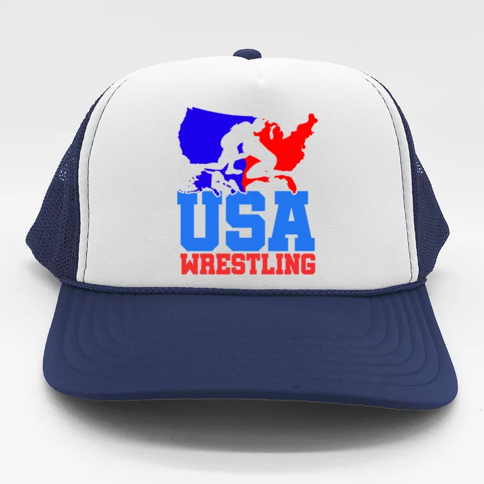 Usa Wrestling Patriotic American Flag Sports Wrestling Gift Trucker Hat