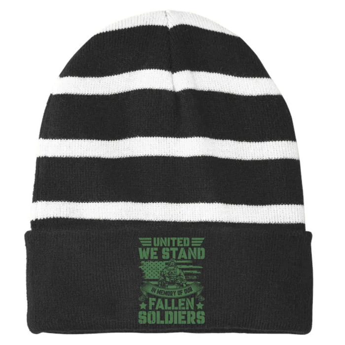 United We Stand Memorial Day Remembrance Striped Beanie with Solid Band