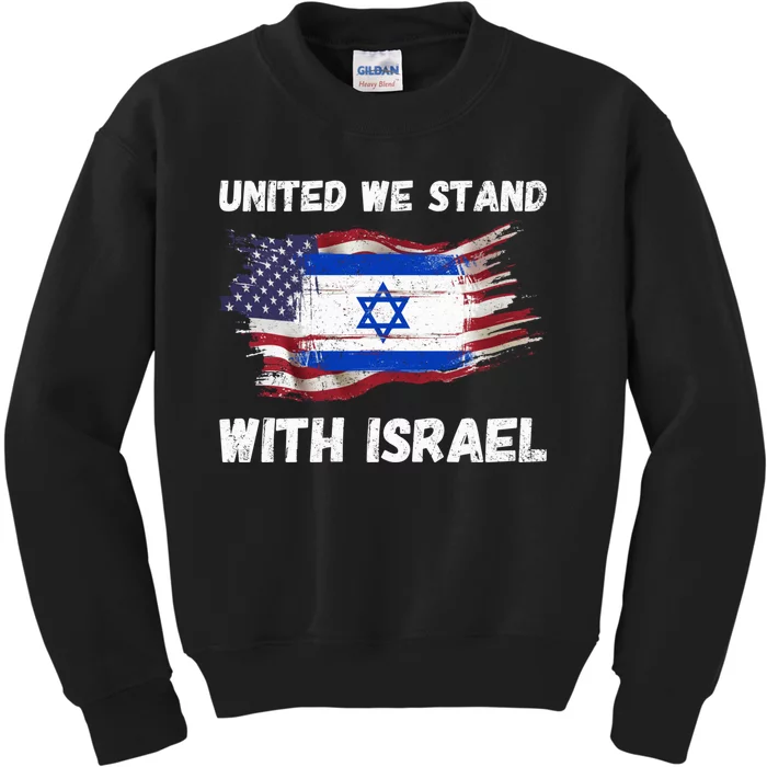 United We Stand With Israel Israeli American USA Flag Kids Sweatshirt