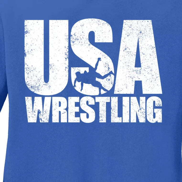 Usa Wrestling S Wrestling Team Patriot Usa Wrestler Cute Gift Ladies Long Sleeve Shirt