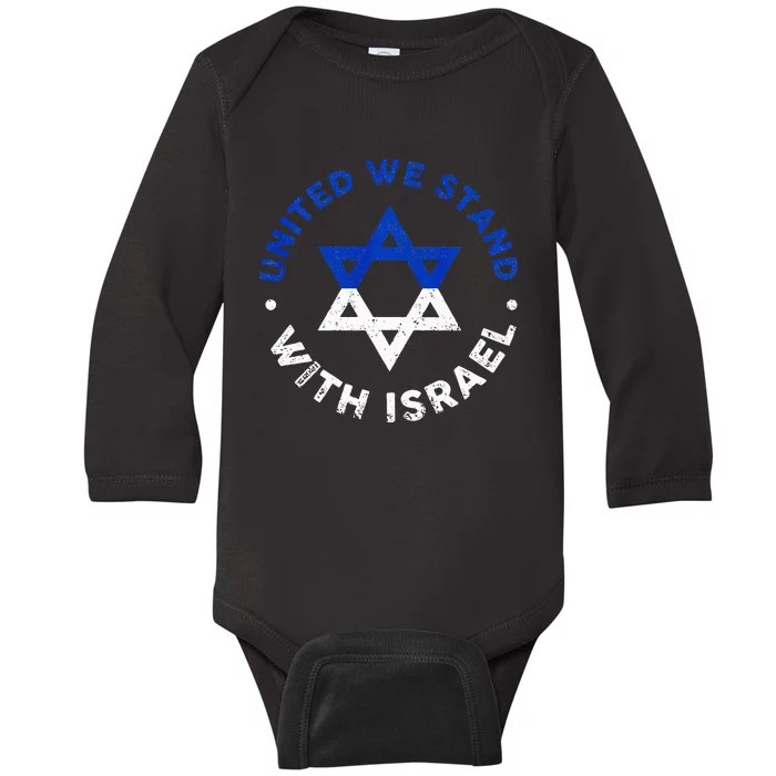 United We Stand With Israel Defend Israel Israeli Flag Baby Long Sleeve Bodysuit