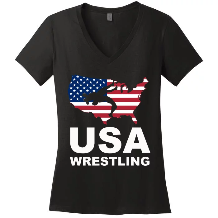 Usa Wrestling Women's V-Neck T-Shirt