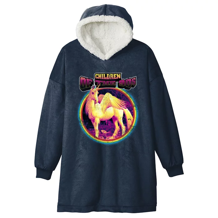 Unicorn With Wings Retro Children Of The 90's Hooded Wearable Blanket