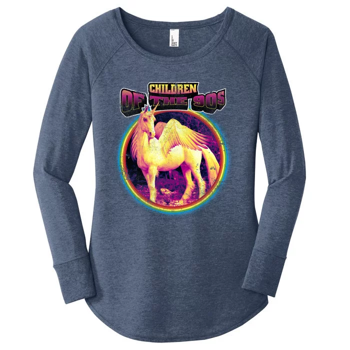 Unicorn With Wings Retro Children Of The 90's Women's Perfect Tri Tunic Long Sleeve Shirt