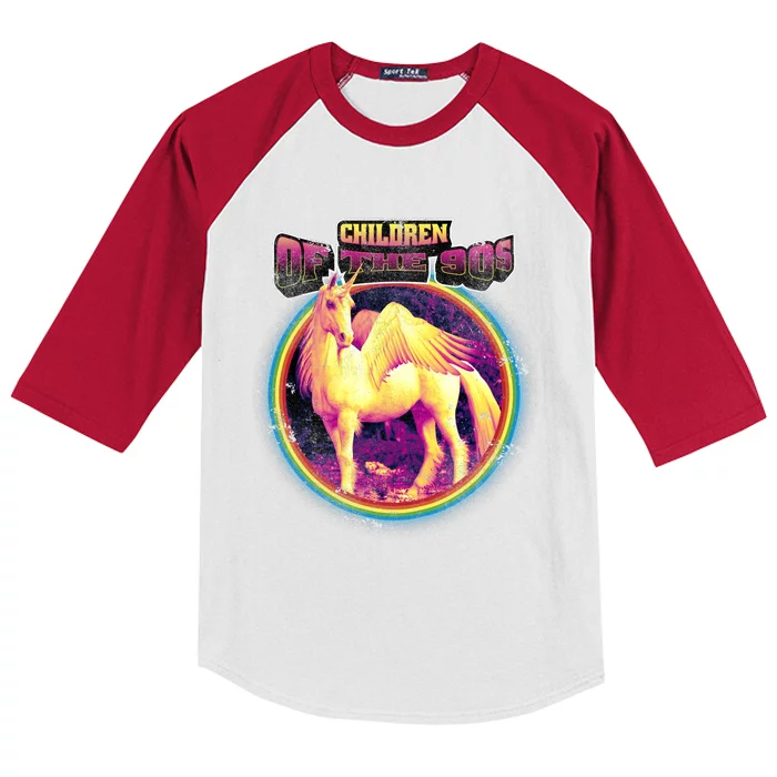 Unicorn With Wings Retro Children Of The 90's Kids Colorblock Raglan Jersey