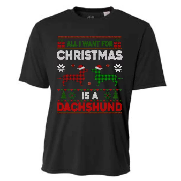 Ugly Xmas All I Want Pajama For Christmas Is A Dachshund Dog Cute Gift Cooling Performance Crew T-Shirt