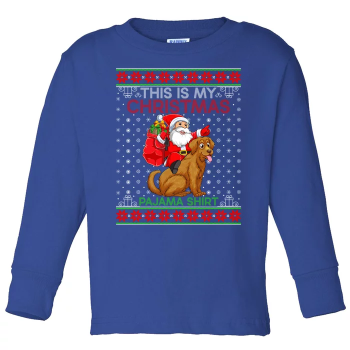 Ugly Xmas Dog Santa Riding Golden Retriever Dog Christmas Gift Toddler Long Sleeve Shirt