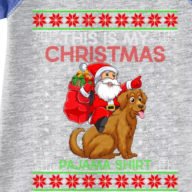 Ugly Xmas Dog Santa Riding Golden Retriever Dog Christmas Gift Infant Baby Jersey Bodysuit