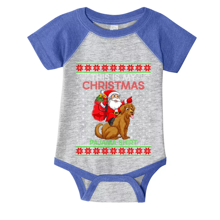 Ugly Xmas Dog Santa Riding Golden Retriever Dog Christmas Gift Infant Baby Jersey Bodysuit