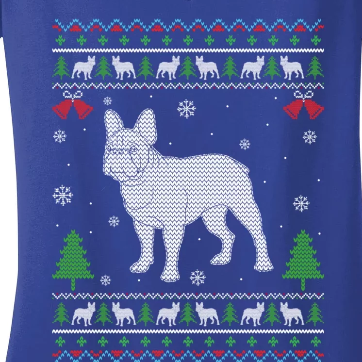 Ugly Xmas Design French Bulldog Ugly Christmas Sweater Funny Gift Women's V-Neck T-Shirt