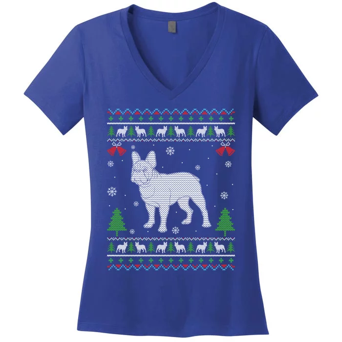 Ugly Xmas Design French Bulldog Ugly Christmas Sweater Funny Gift Women's V-Neck T-Shirt