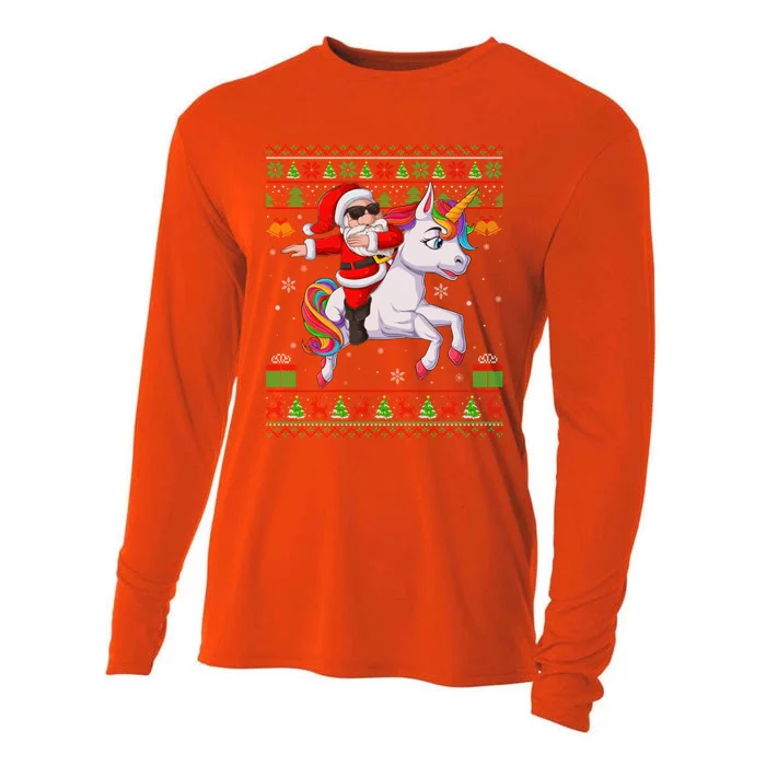 Ugly Xmas Dabbing Santa Riding Unicorn Christmas Cool Gift Cooling Performance Long Sleeve Crew