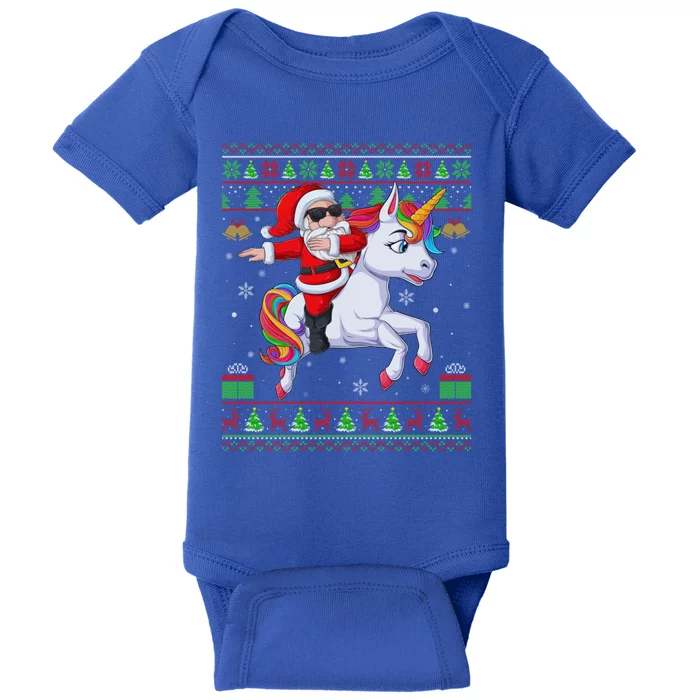 Ugly Xmas Dabbing Santa Riding Unicorn Christmas Cool Gift Baby Bodysuit