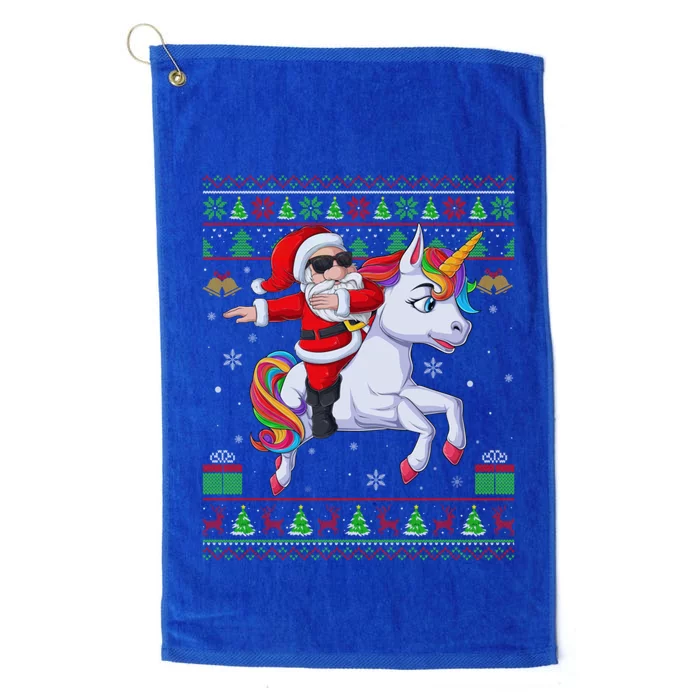 Ugly Xmas Dabbing Santa Riding Unicorn Christmas Cool Gift Platinum Collection Golf Towel