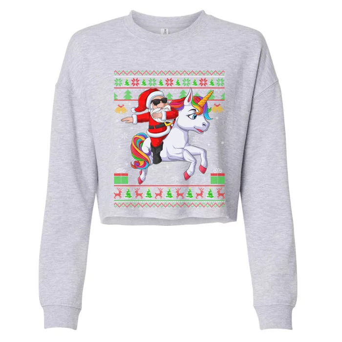 Ugly Xmas Dabbing Santa Riding Unicorn Christmas Cool Gift Cropped Pullover Crew