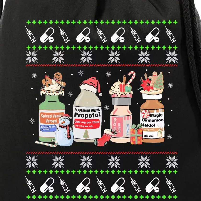 Ugly Xmas Funny Propofol Christmas Nurse CRNA PACU ER ED ICU Drawstring Bag