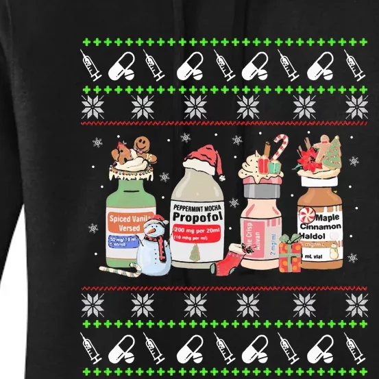 Ugly Xmas Funny Propofol Christmas Nurse CRNA PACU ER ED ICU Women's Pullover Hoodie