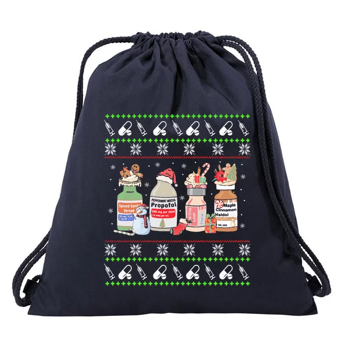 Ugly Xmas Funny Propofol Christmas Nurse CRNA PACU ER ED ICU Drawstring Bag