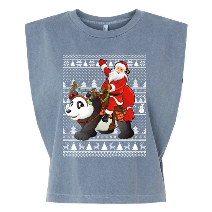 Ugly Xmas Funny Santa Riding Panda Christmas Gift Garment-Dyed Women's Muscle Tee